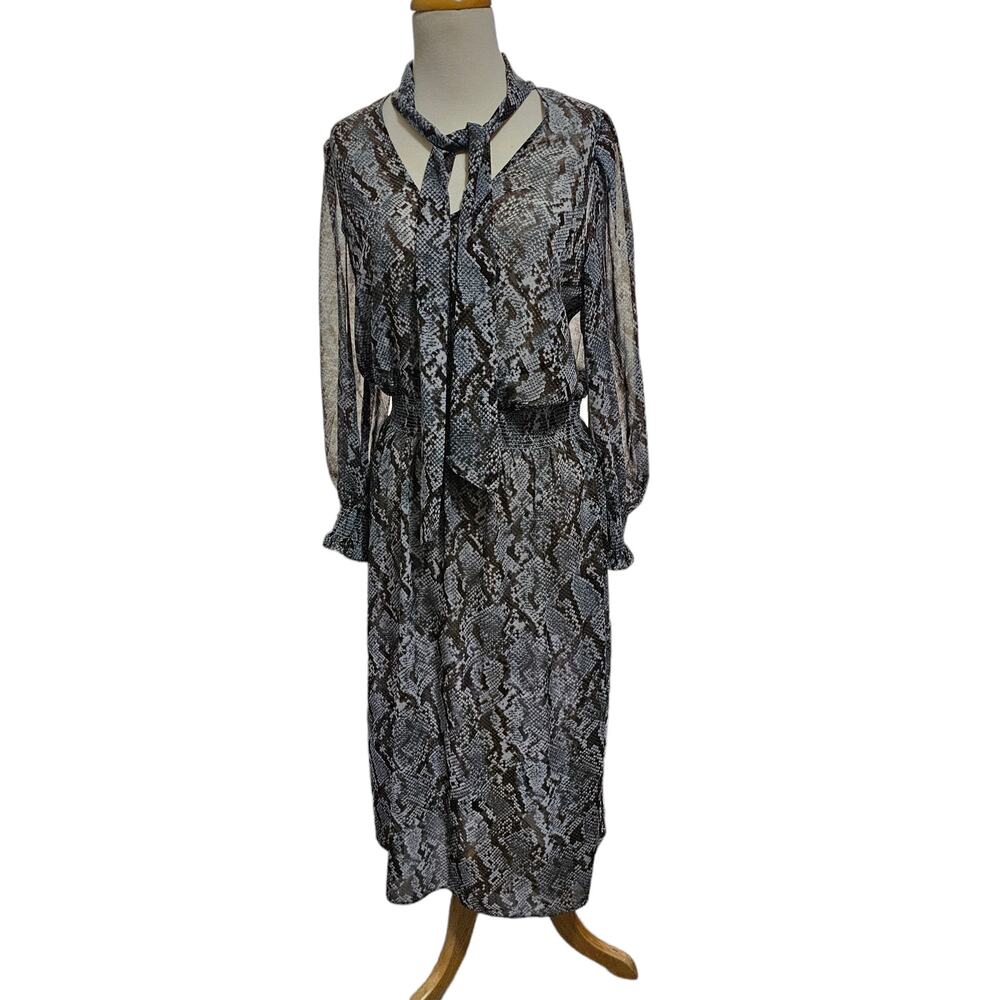 Maxi Dress 10P Ann‎ Taylor Animal Print Snake  Long Puff Sleeves Blue/ Brown